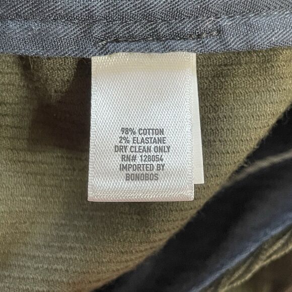 Bonobos Corduroy Trouser Size 36x30 Pine Green TAILORED FIT Flat Front Pockets - Picture 10 of 12